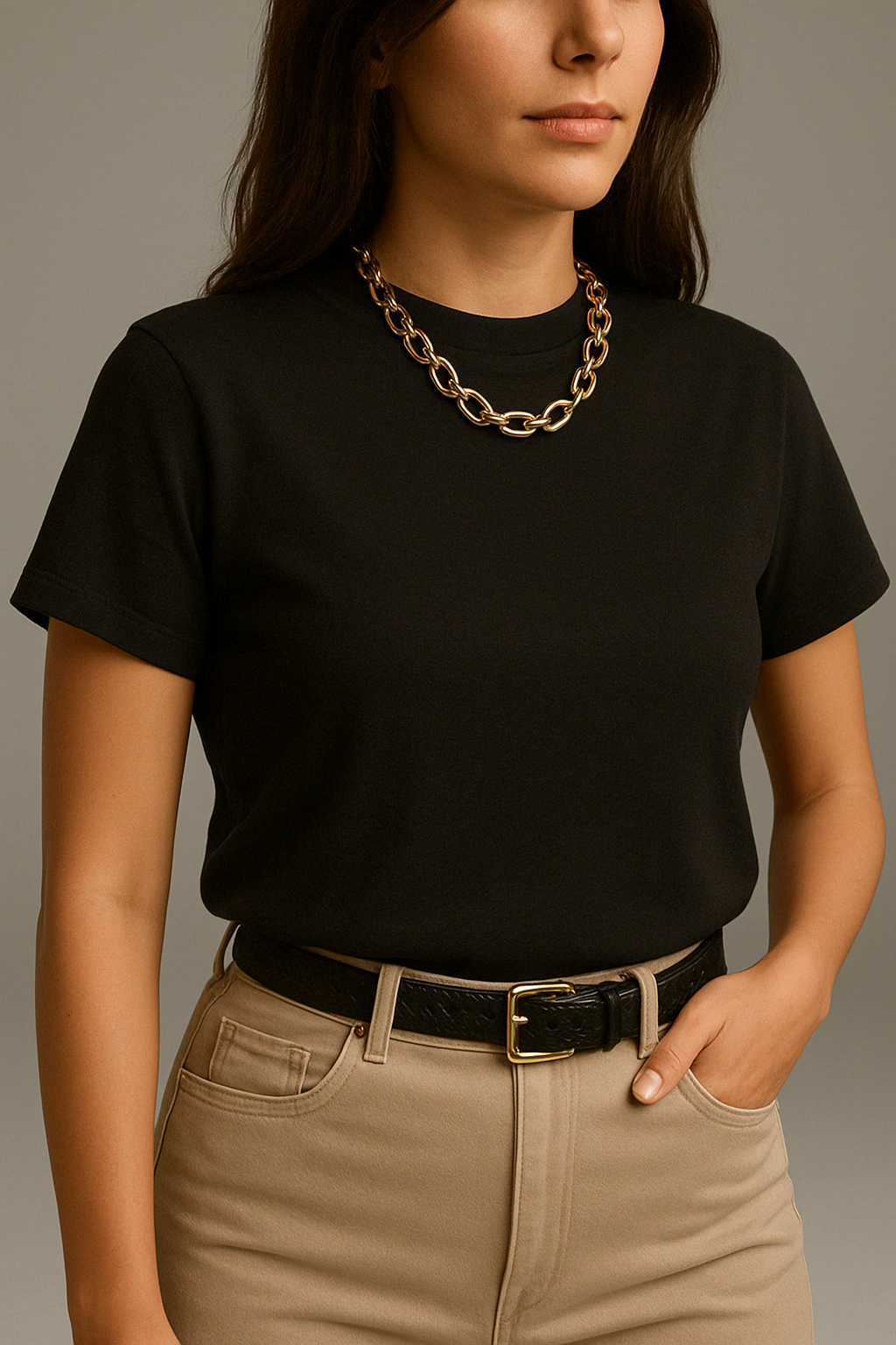 Blusa Feminina Gola Alta 100% Algodão – Modelo T-Shirt