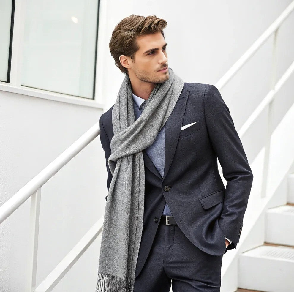 Cachecol Masculino de Inverno com Franja Preto